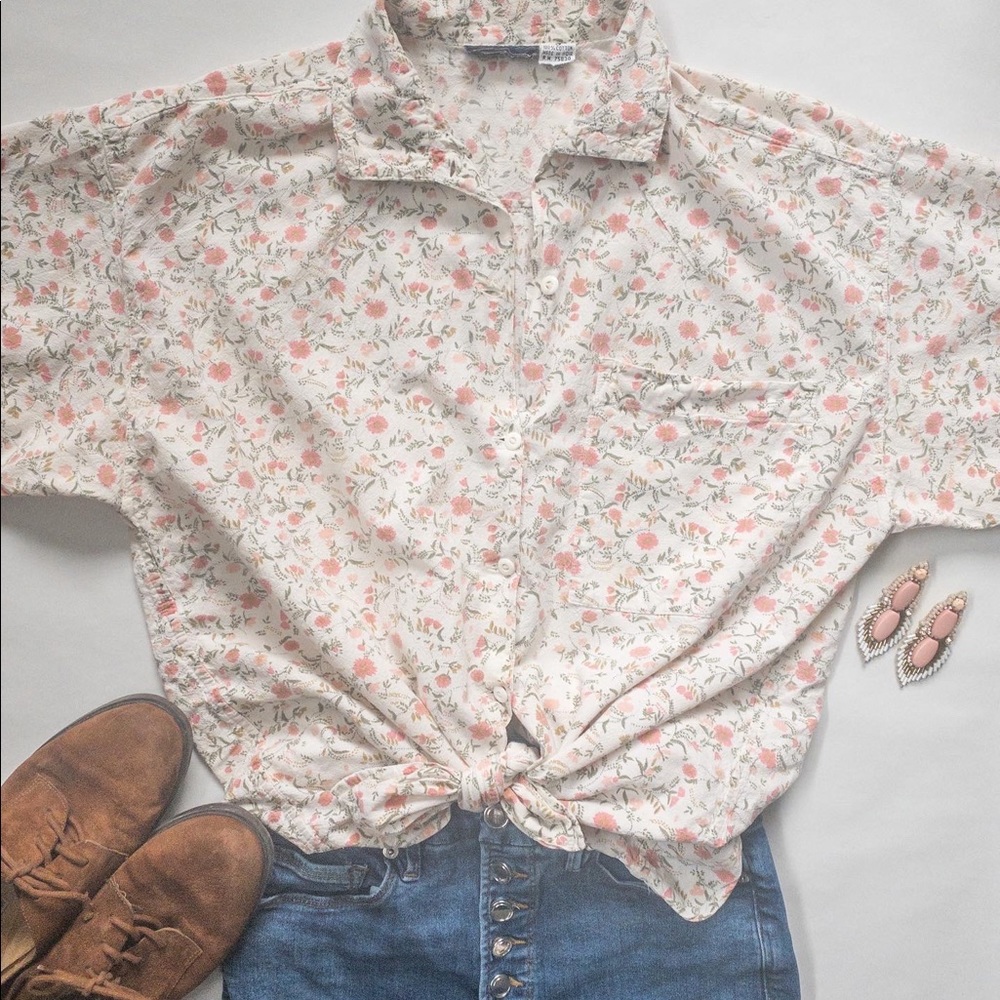 100% Cotton Vintage Short-Sleeve Blouse